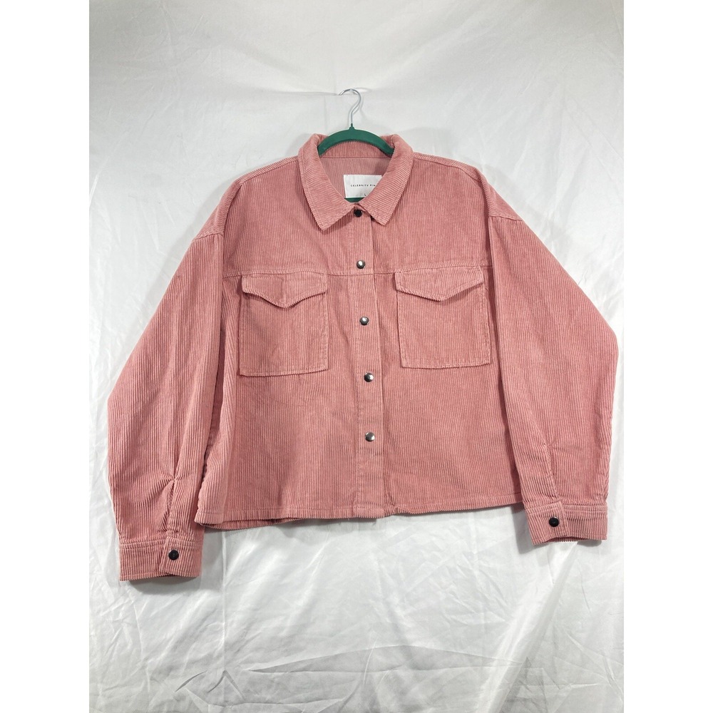 Vintage Celebrity Pink Women Corduroy Jacket Large Pink Shacket Cozy Cabin Snap
